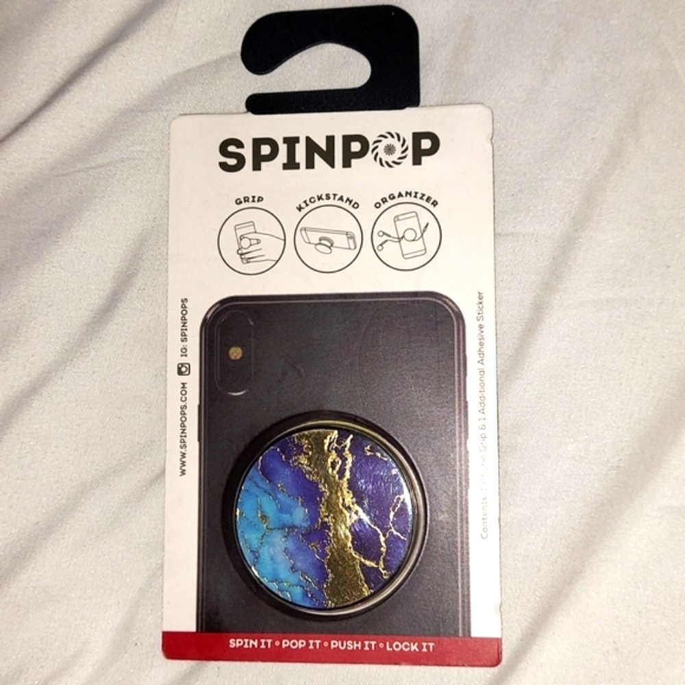 SPINPOP Collapsible Grip Kickstand Phone Tablet Purple Blue Gold Marble  New